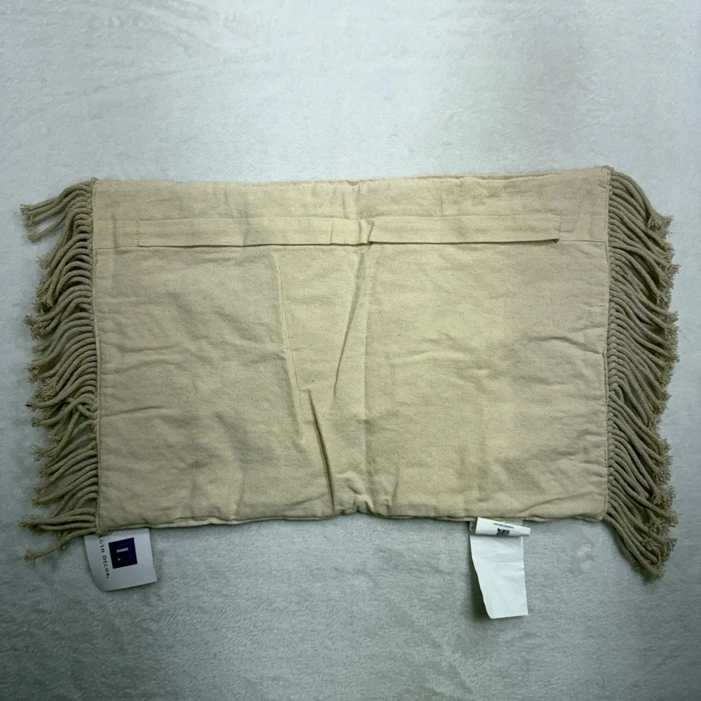 Lush Decor 13x20 Pillow Cover Macrame Boho Tan Cotton Fringe Chevron Decorative